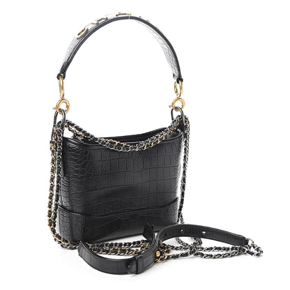 Chanel Calfskin Crocodile Embossed Small Gabrielle Cocodile Hobo Black 2 of 11
