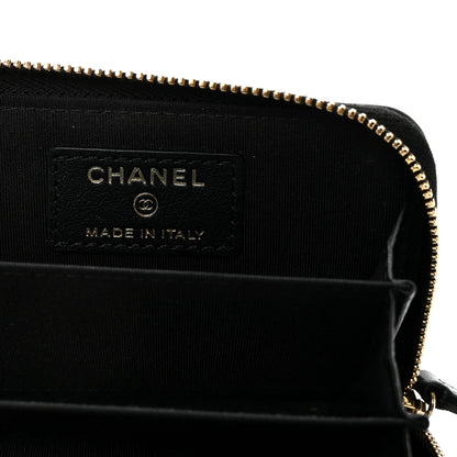 Chanel Lambskin Studded Quilted Compact Zip Around Wallet Black 6 of 7