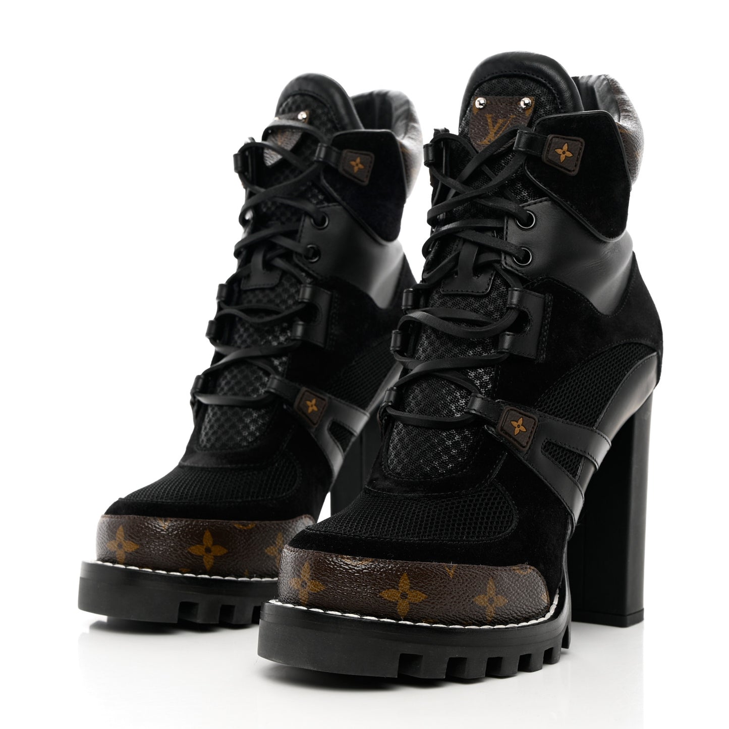Suede Calfskin Monogram Star Trail Ankle Boots 40 Black