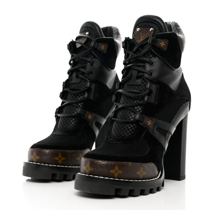 Louis Vuitton Suede Calfskin Monogram Star Trail Ankle Boots 40 Black 3 of 14