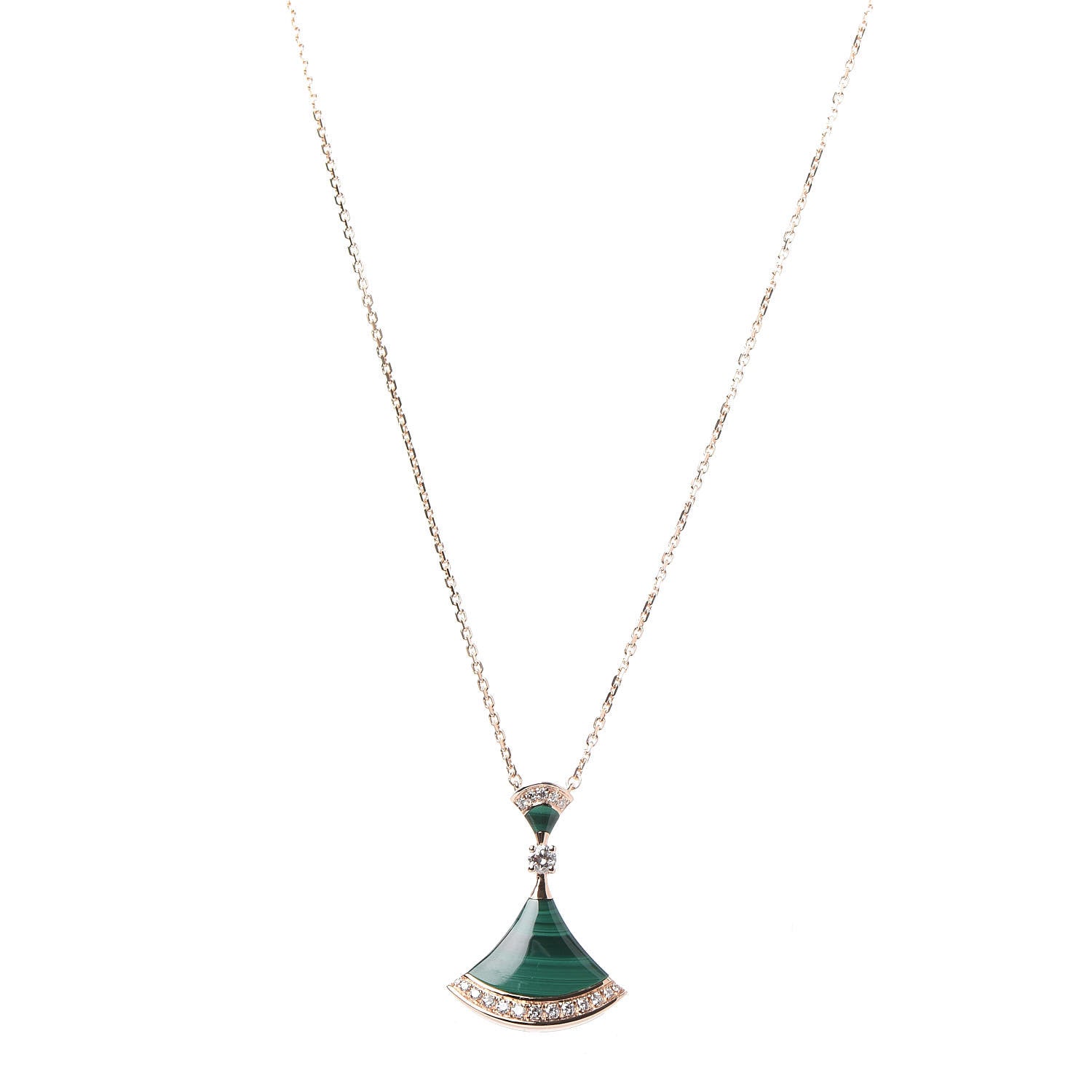 Bulgari 18K Rose Gold Diamond Malachite Divas' Dream Pendant Necklace 1 of 6