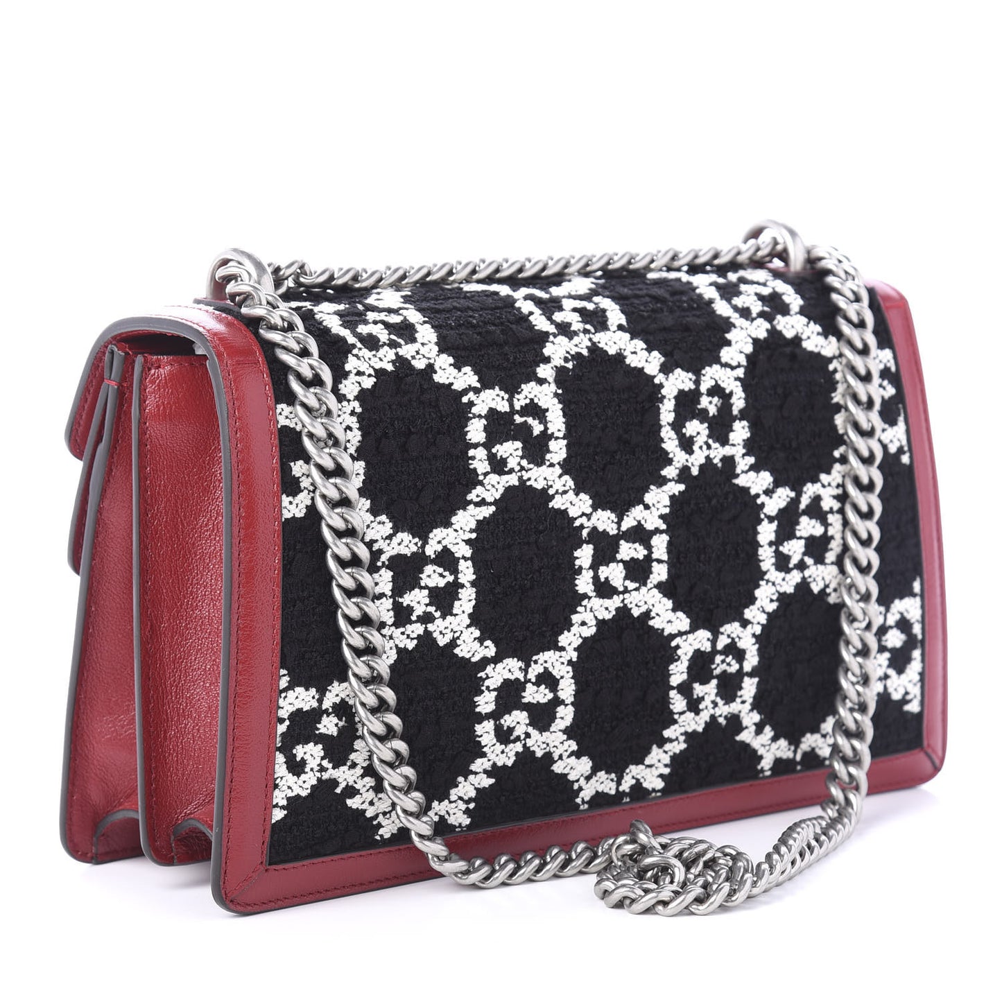 Tweed GG Monogram Small Dionysus Shoulder Bag Black White Romantic Cherry