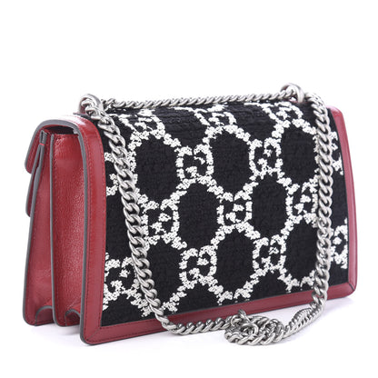 Gucci Tweed GG Monogram Small Dionysus Shoulder Bag Black White Romantic Cherry 3 of 11