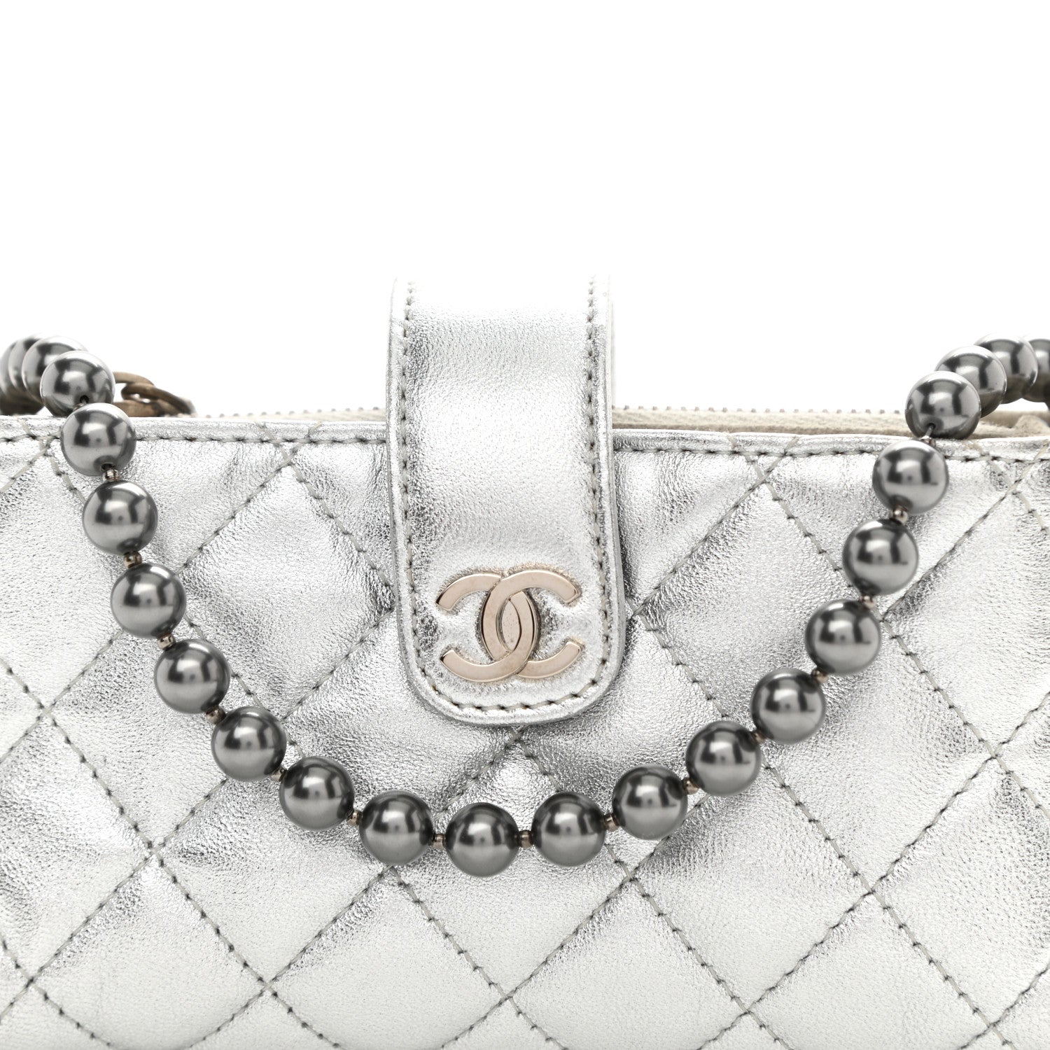 Chanel Metallic Lambskin Quilted Pearl Chain Mini Love Symbols Bag Silver 8 of 8