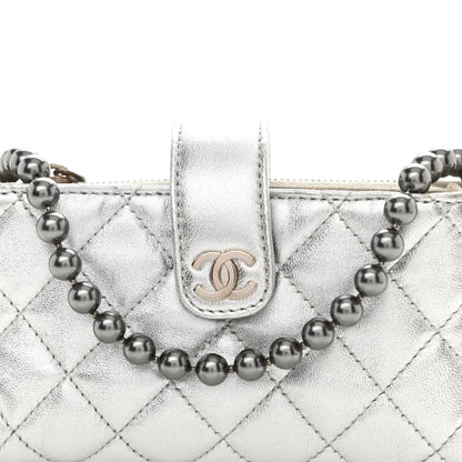 Chanel Metallic Lambskin Quilted Pearl Chain Mini Love Symbols Bag Silver 8 of 8
