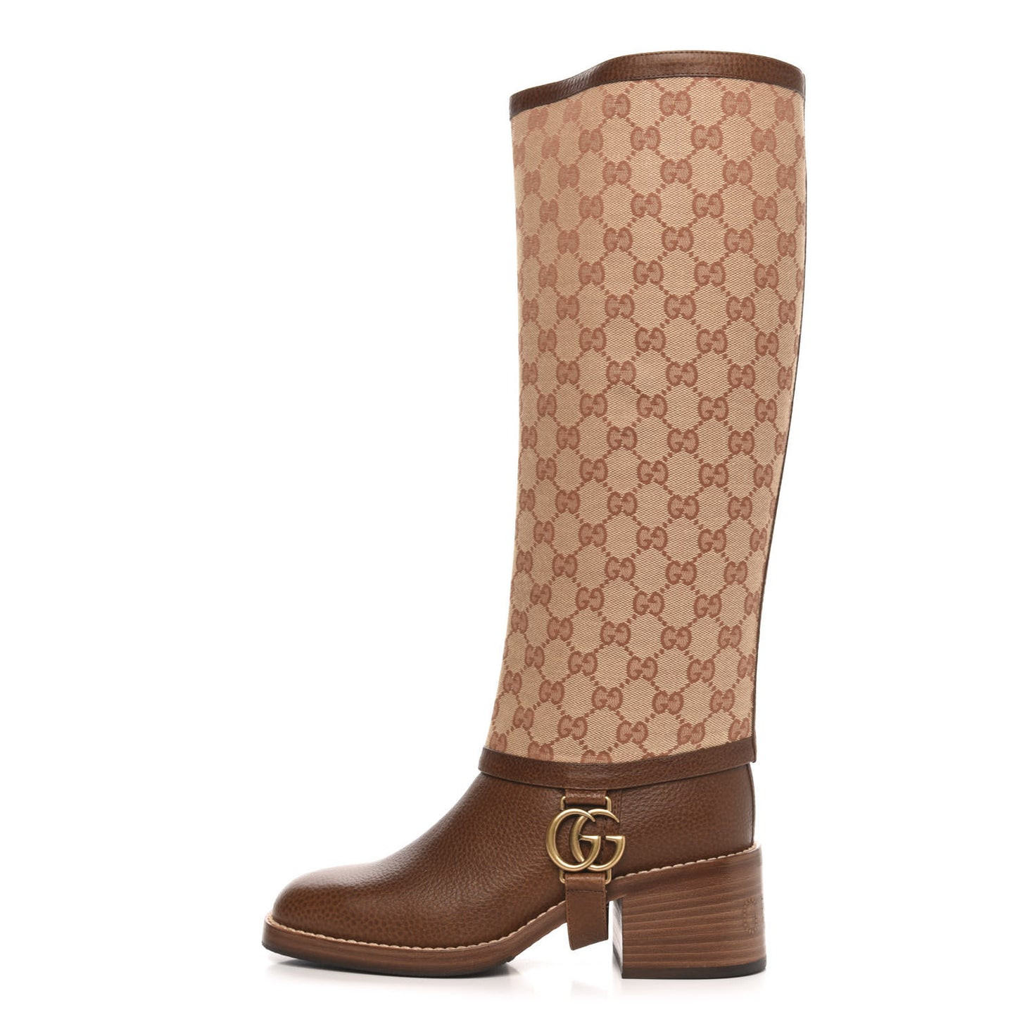 GG Monogram Calfskin Lola Tall Boots 37 Beige Ruggine Cuir