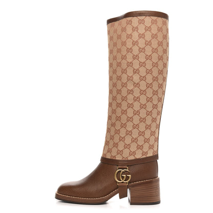 Gucci GG Monogram Calfskin Lola Tall Boots 37 Beige Ruggine Cuir 1 of 7