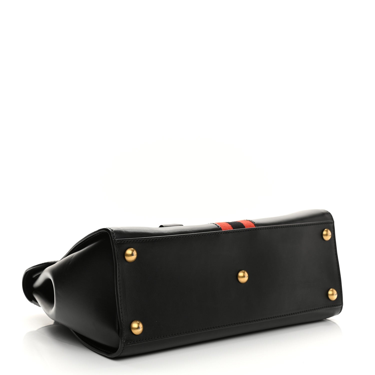 Gucci Plutone Calfskin Web Medium Turn Lock Top Handle Duffle Bag Black 4 of 13