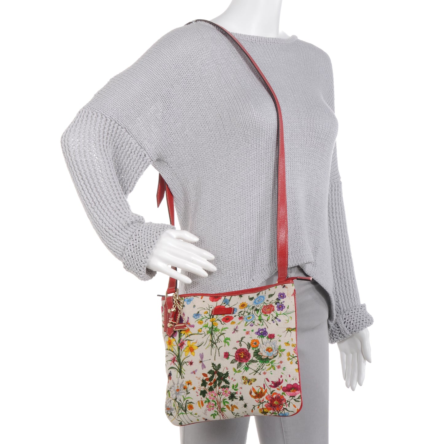 Canvas Flora Floral Crossbody Bag Red