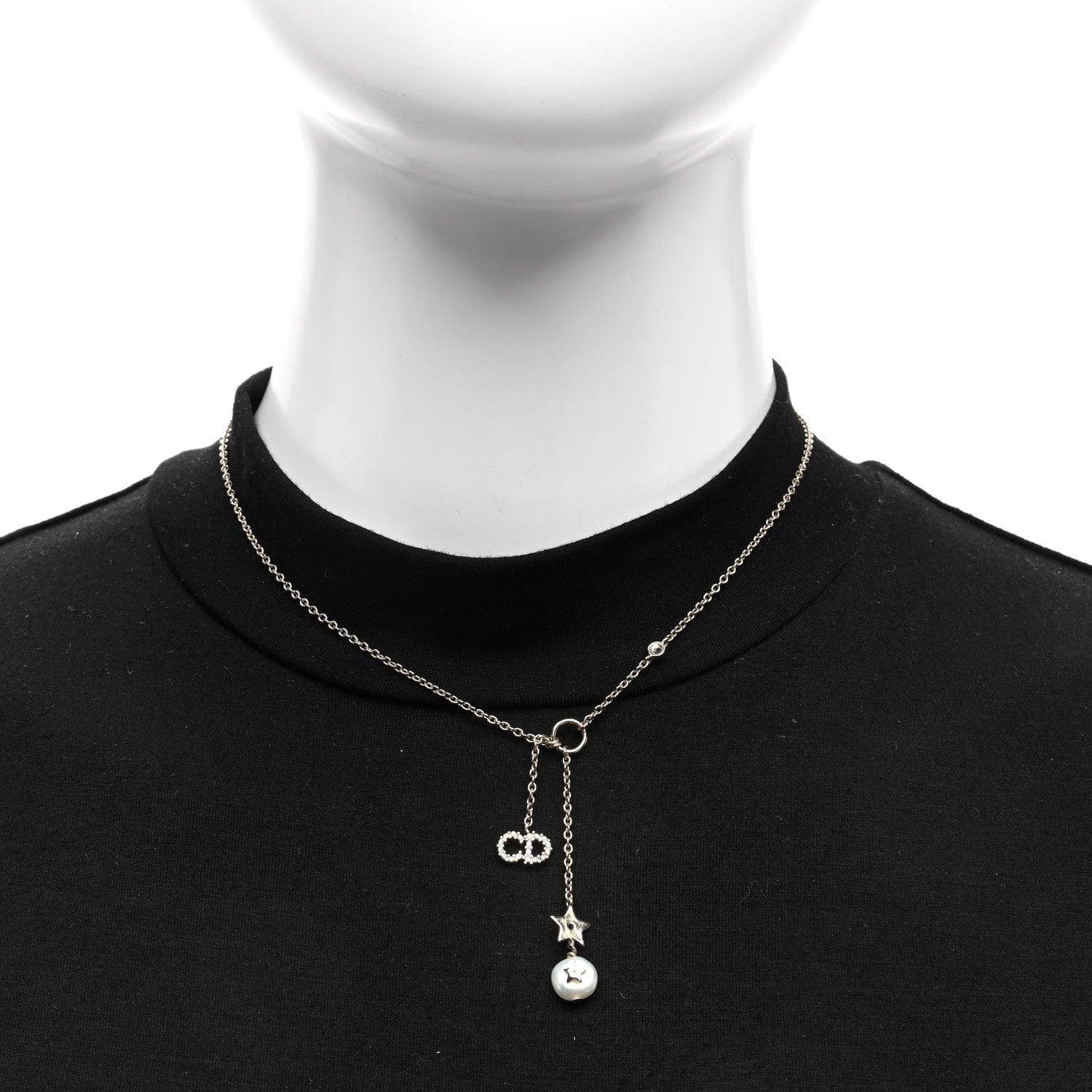 Christian Dior Crystal Pearl CD Shiny-D Tribal Long Necklace Gold 2 of 4