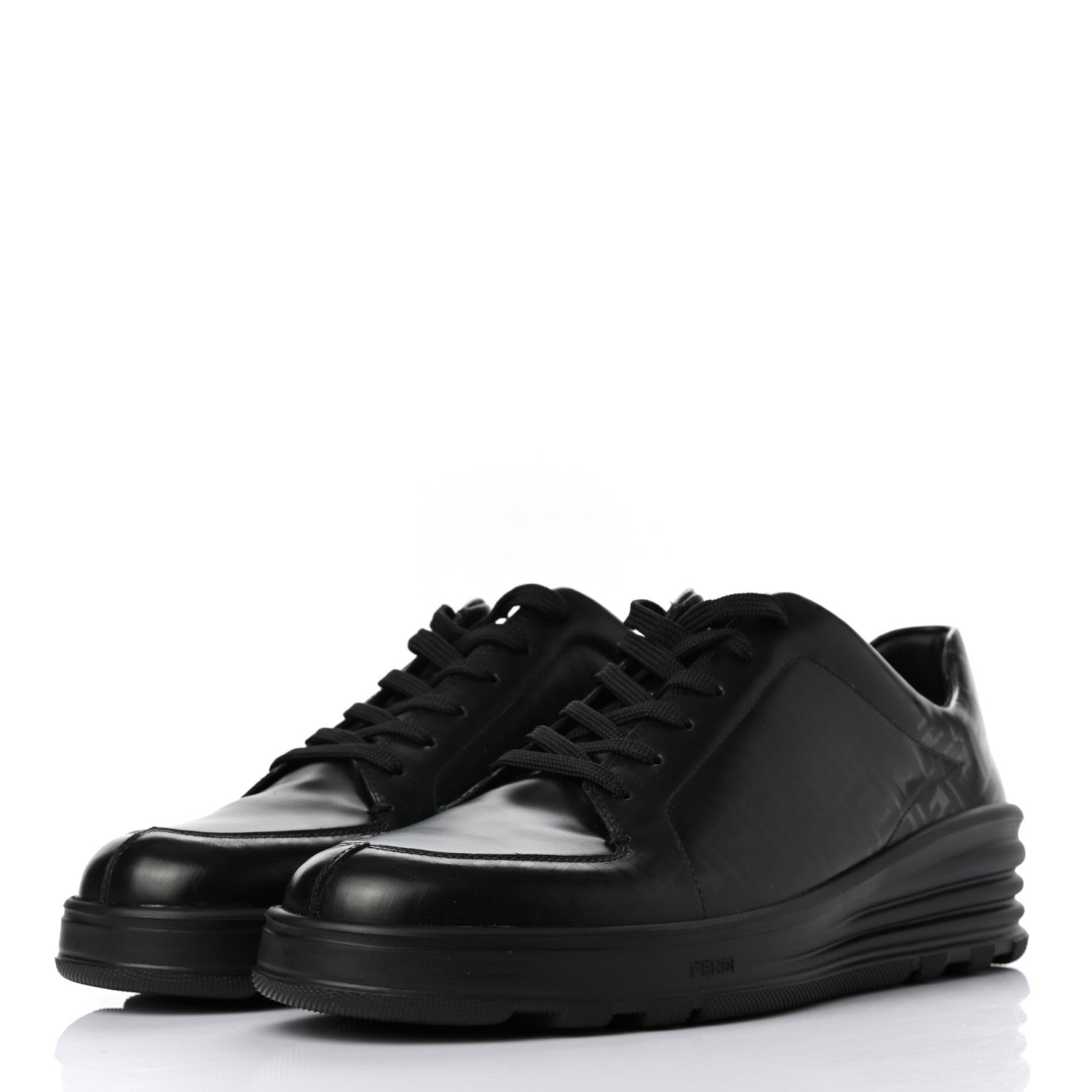 Fendi Vitello Spazzolato FF Mens Low-Top Sneakers 9 Asfalto Black 3 of 8