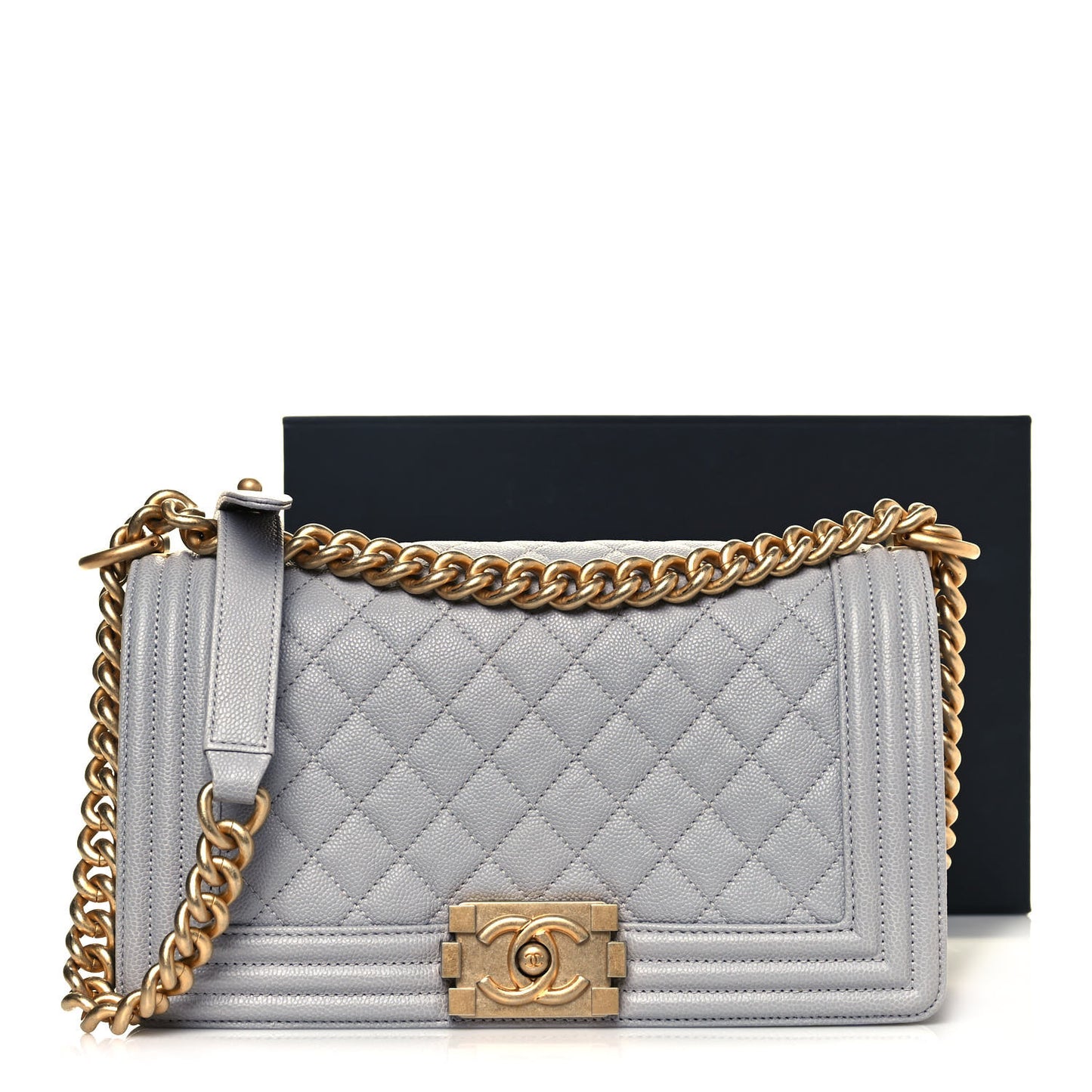 Caviar Quilted Medium Boy Flap Light Grey