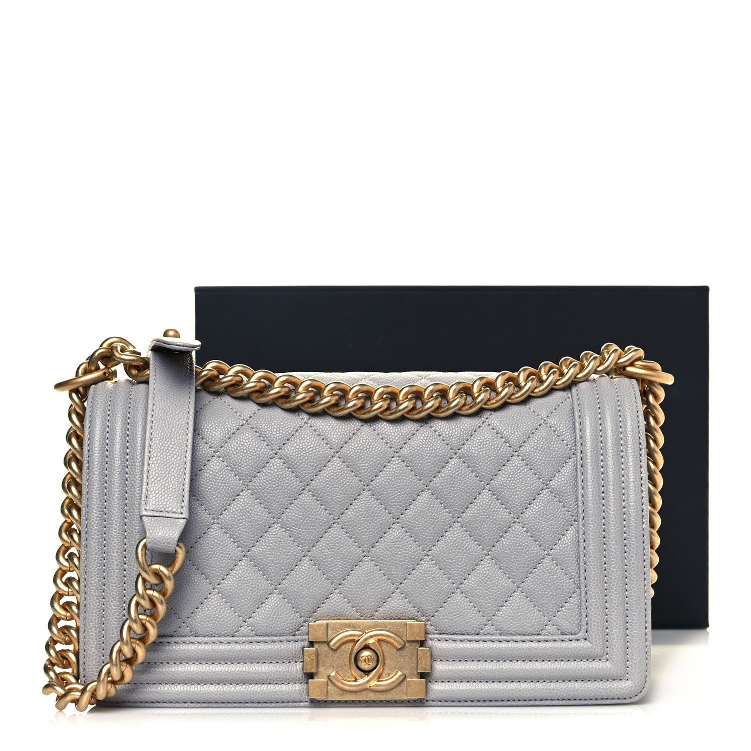 Chanel Caviar Quilted Medium Boy Flap Light Grey 11 of 11