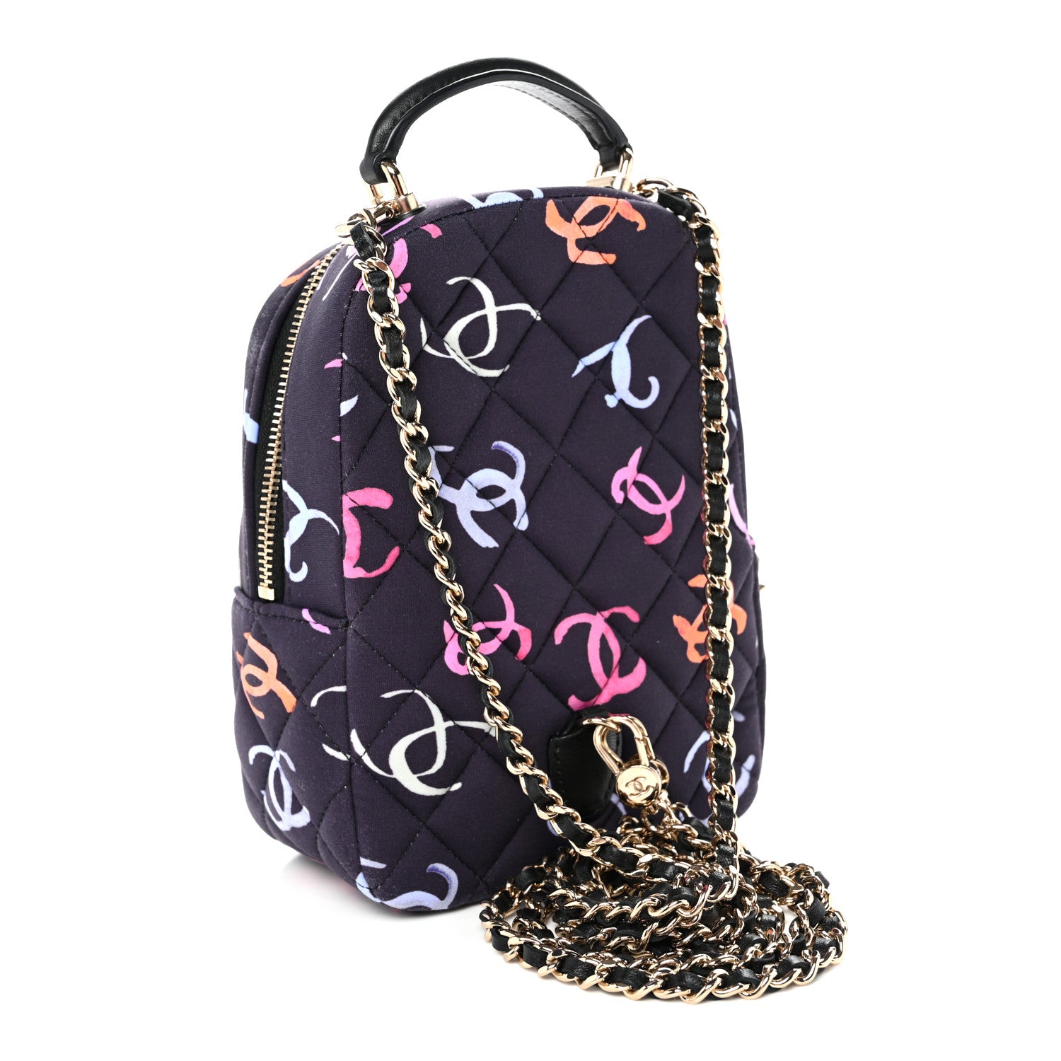 Chanel Printed Fabric Quilted CC Mini Classic Backpack Black Multicolor 3 of 10