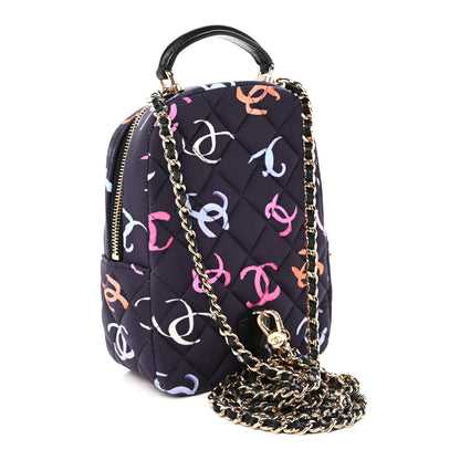 Chanel Printed Fabric Quilted CC Mini Classic Backpack Black Multicolor 3 of 10