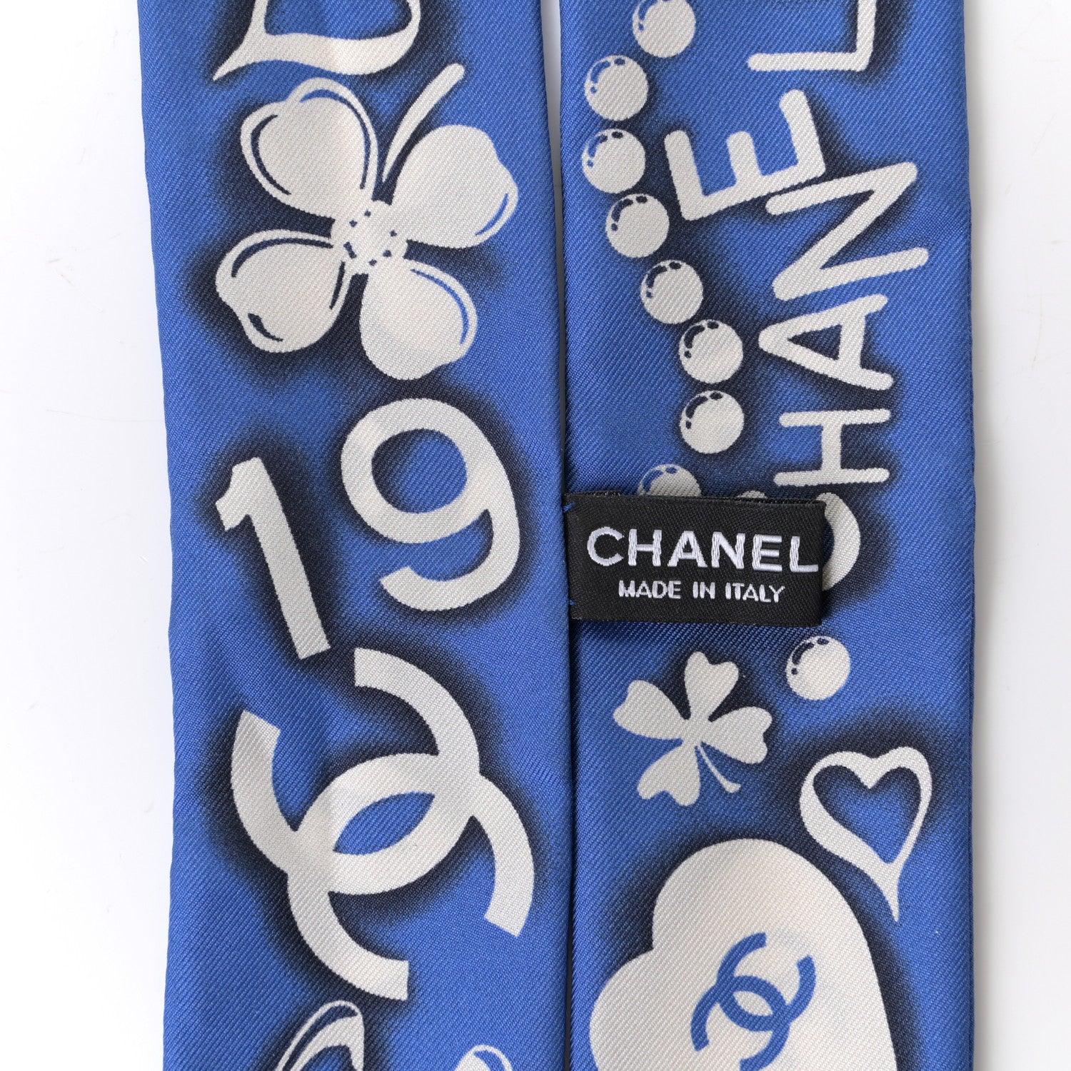 Chanel Silk CC Slim Bandeau Scarf Navy Ecru 3 of 3