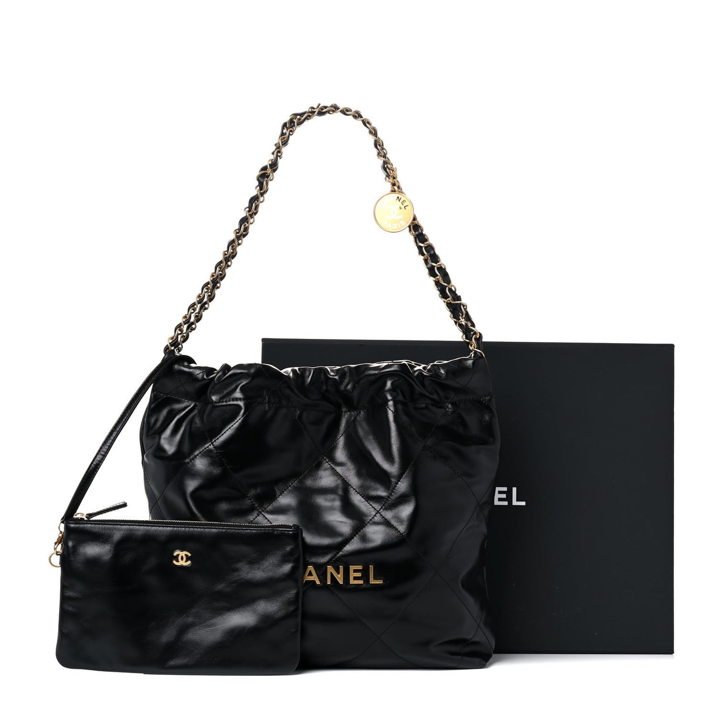 Shiny Calfskin Quilted Small Chanel 22 Black