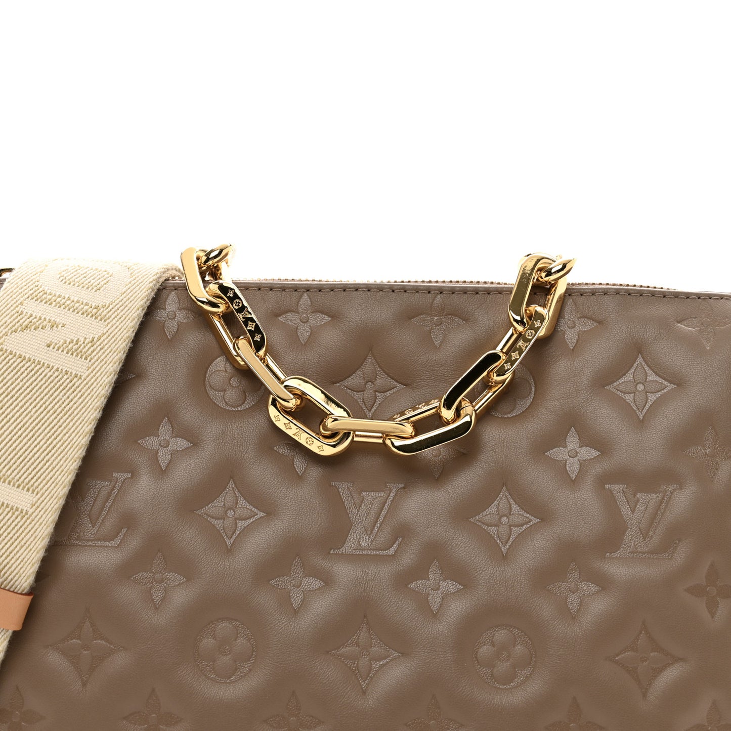 Lambskin Embossed Monogram Coussin PM Taupe