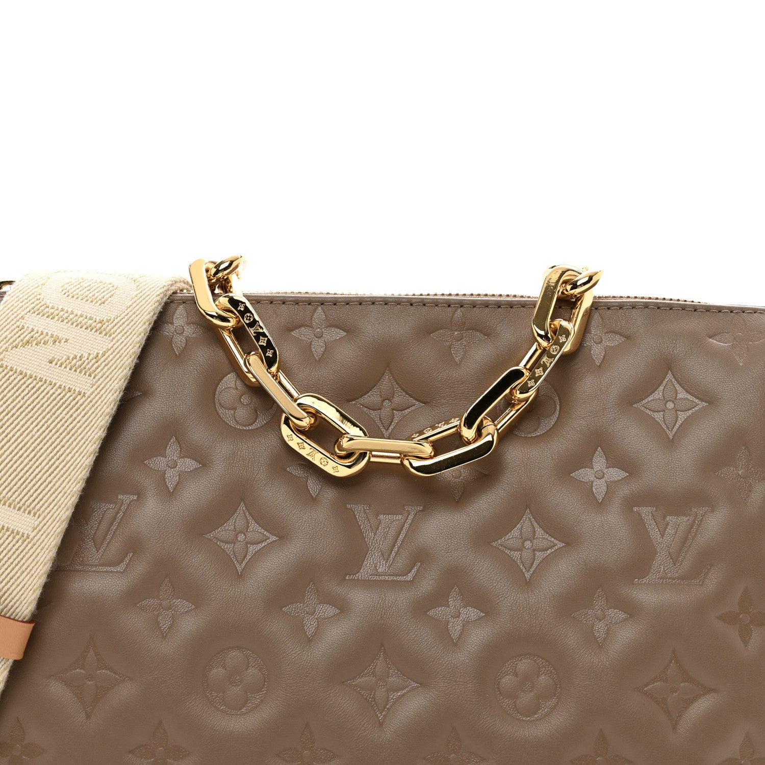 Louis Vuitton Lambskin Embossed Monogram Coussin PM Taupe 5 of 9