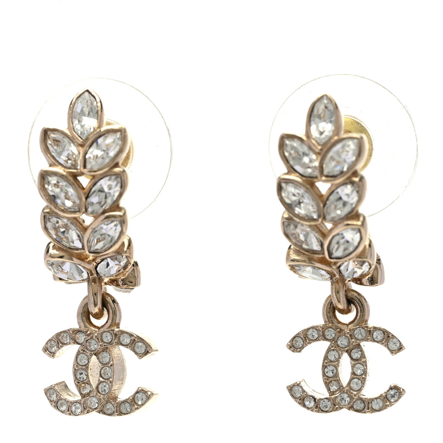 Crystal Sparkling Wheat CC Long Drop Earrings Gold