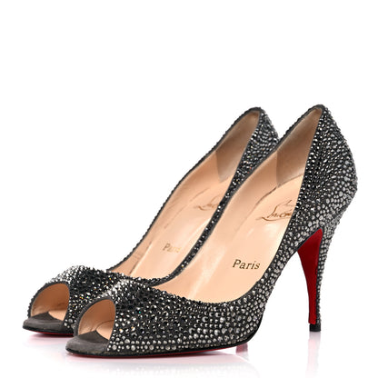 Christian Louboutin Suede Crystal Sexy Strass Peep Toe Pumps 40 Black Diamond 3 of 11