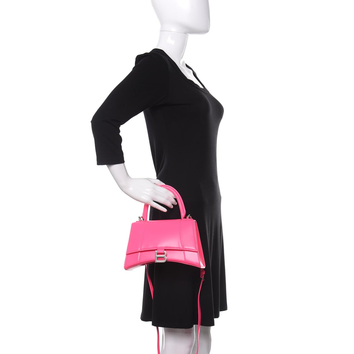 Shiny Box Calfskin Small Hourglass Top Handle Bag Hot Pink