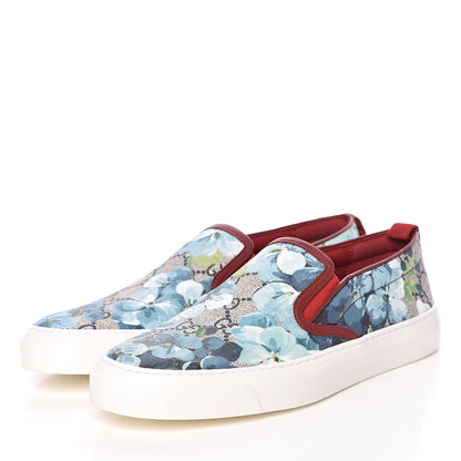 Gucci GG Supreme Monogram Blooms Womens Slip On Sneakers 37 Beige Blue Navy Red 3 of 10