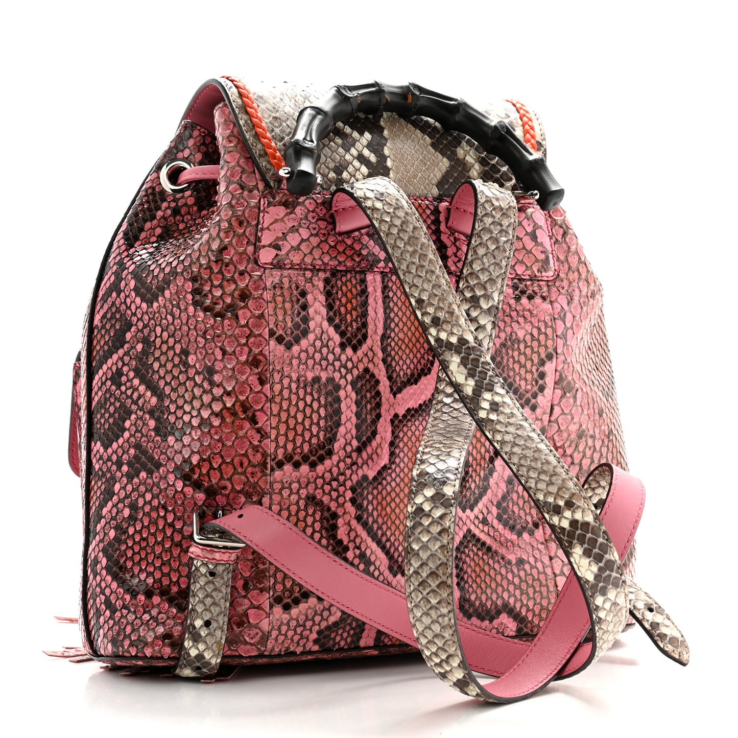 Snakeskin Medium Bamboo Backpack Pink Multicolor
