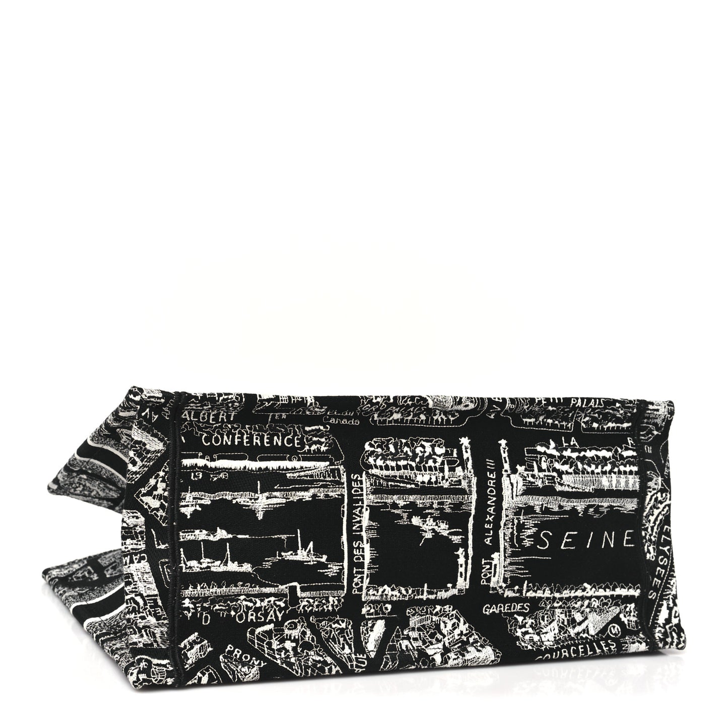 Canvas Embroidered Medium Plan De Paris Book Tote Black White