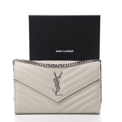 Saint Laurent Grain De Poudre Matelasse Chevron Monogram Chain Wallet Icy White 11 of 11