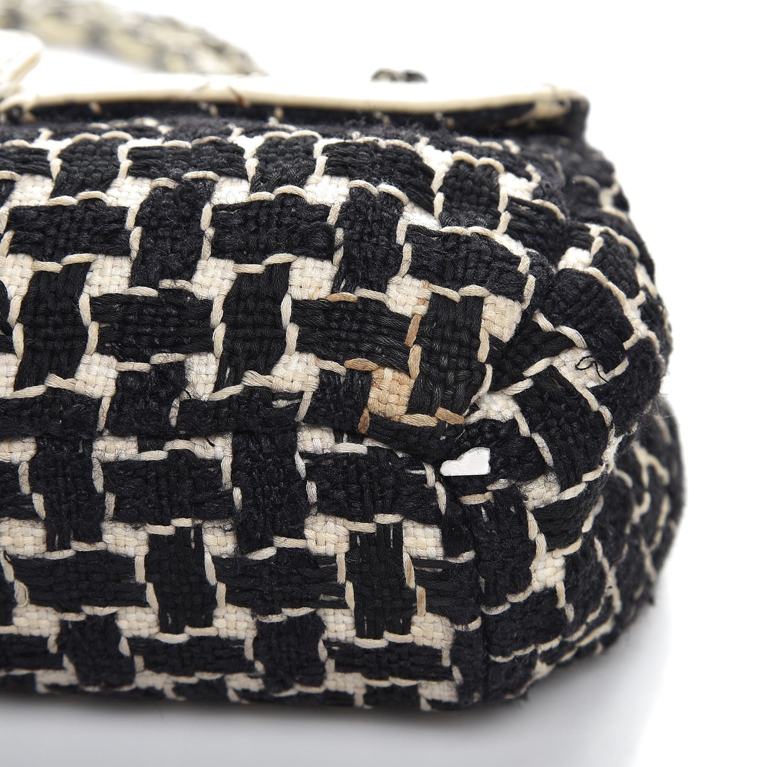 Chanel Tweed Calfskin Woven Single Flap Black Beige 11 of 12