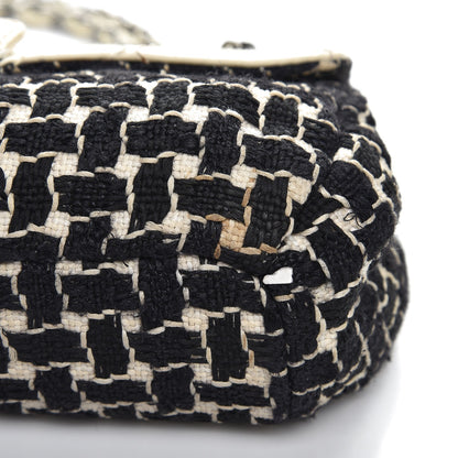 Chanel Tweed Calfskin Woven Single Flap Black Beige 11 of 12