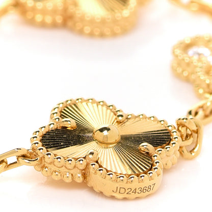 Van Cleef & Arpels 18K Yellow Gold Diamond 5 Motifs Guilloche Vintage Alhambra Bracelet 5 of 7