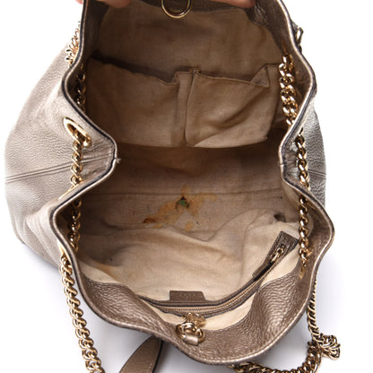 Gucci Metallic Pebbled Calfskin Medium Soho Chain Shoulder Bag Golden Beige 5 of 12