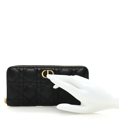 Christian Dior Grained Calfskin Supple Cannage Caro Zip Wallet Black 2 of 6