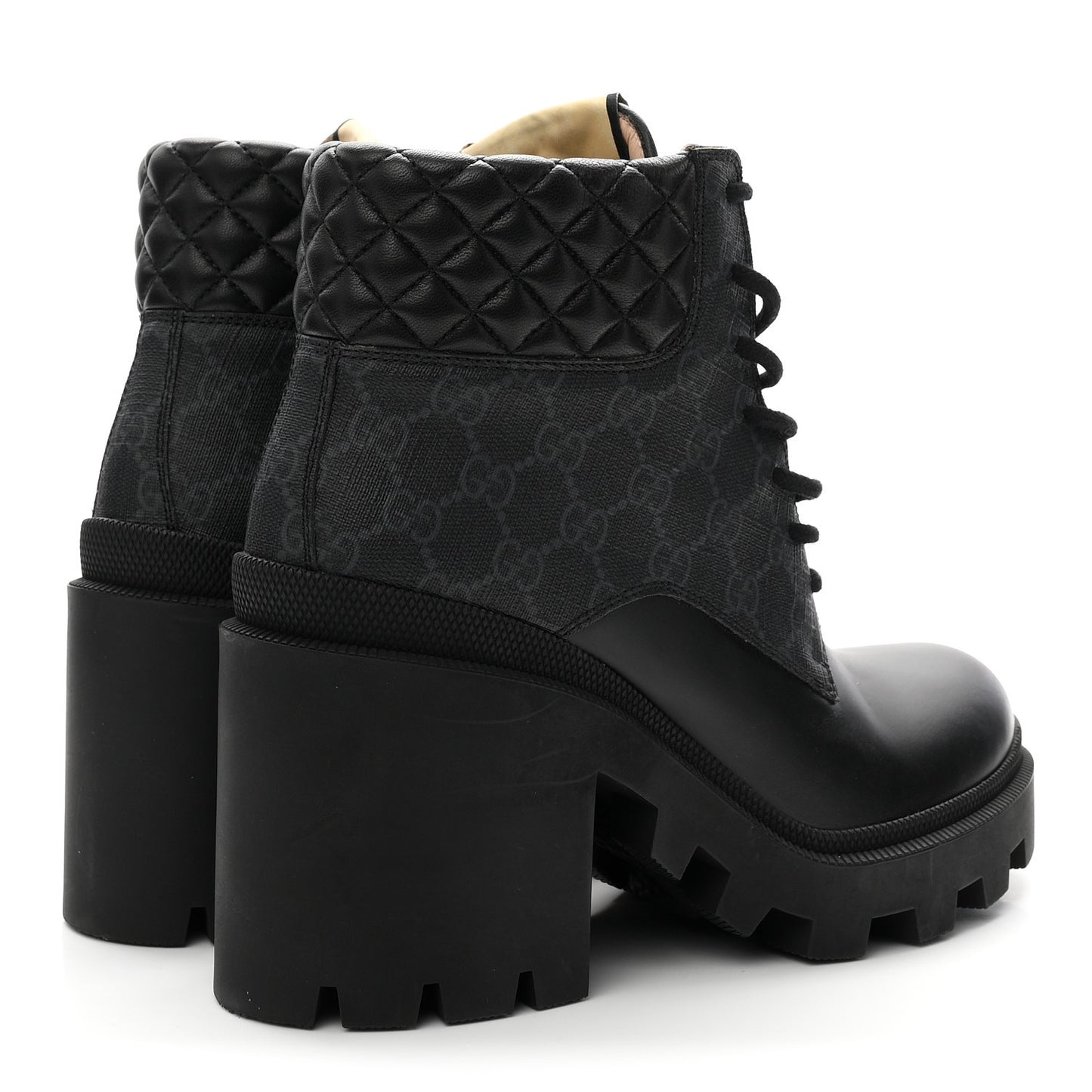 Apollo Calfskin GG Supreme Nappa Samoa Quilted Lace Up Ankle Boots 41 Black