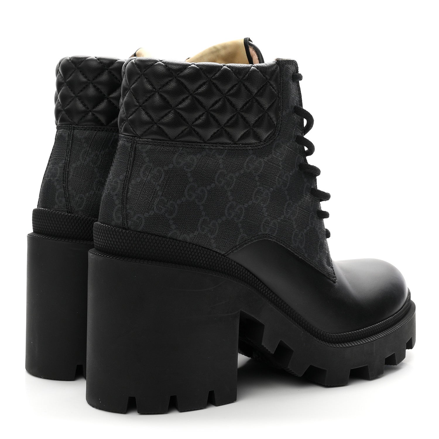 Gucci Apollo Calfskin GG Supreme Nappa Samoa Quilted Lace Up Ankle Boots 41 Black 5 of 10