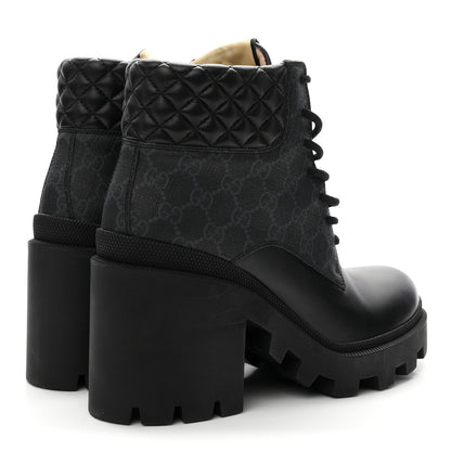Gucci Apollo Calfskin GG Supreme Nappa Samoa Quilted Lace Up Ankle Boots 41 Black 5 of 10
