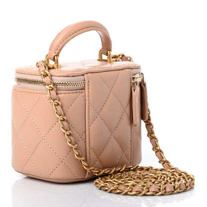 Chanel Lambskin Quilted Top Handle Mini Vanity Case With Chain Beige 2 of 9