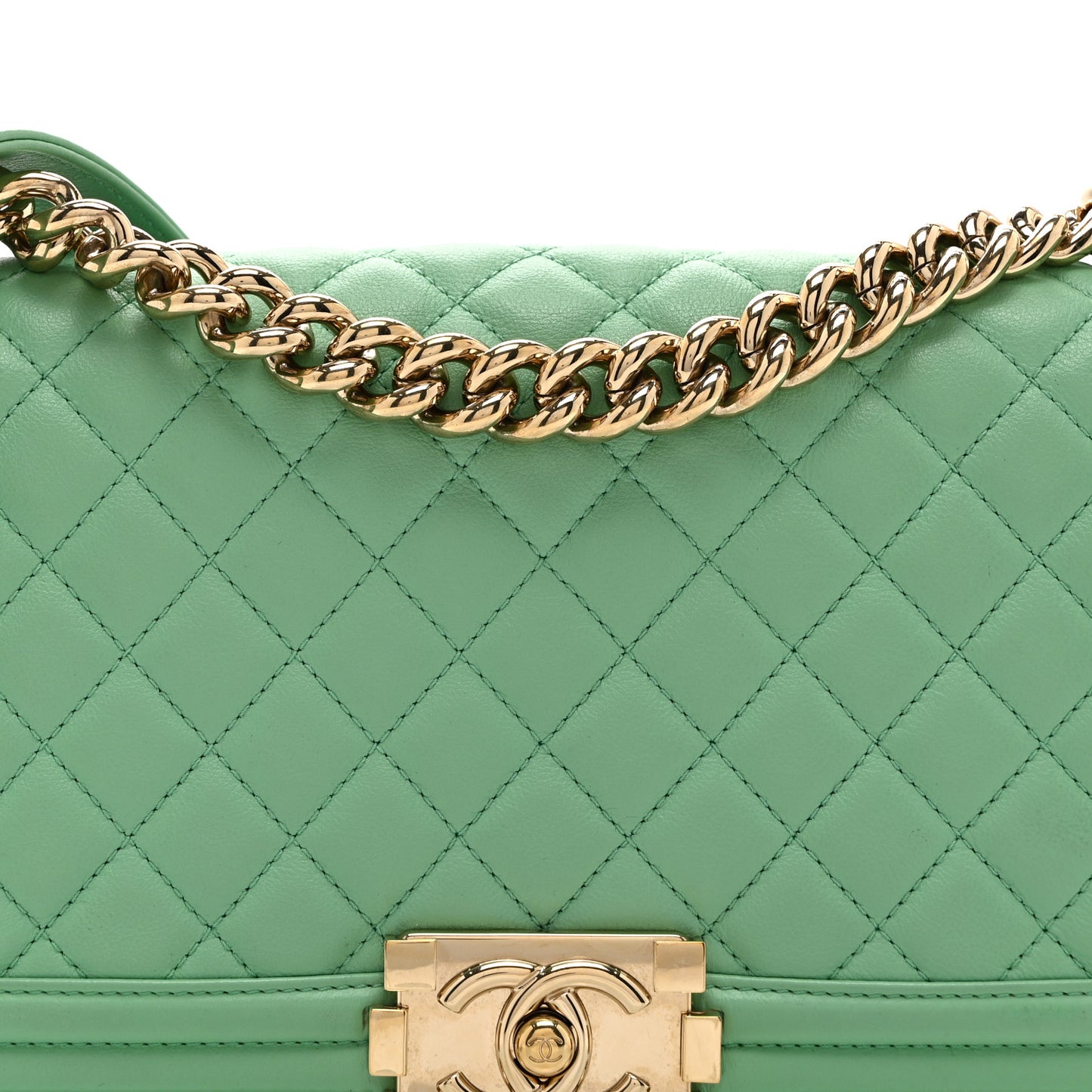 Calfskin Quilted Medium Boy Flap Green