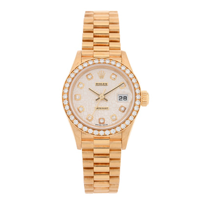 Rolex 18K Yellow Gold Diamond Bezel 26mm Datejust President Watch Silver Jubilee 79138 1 of 5