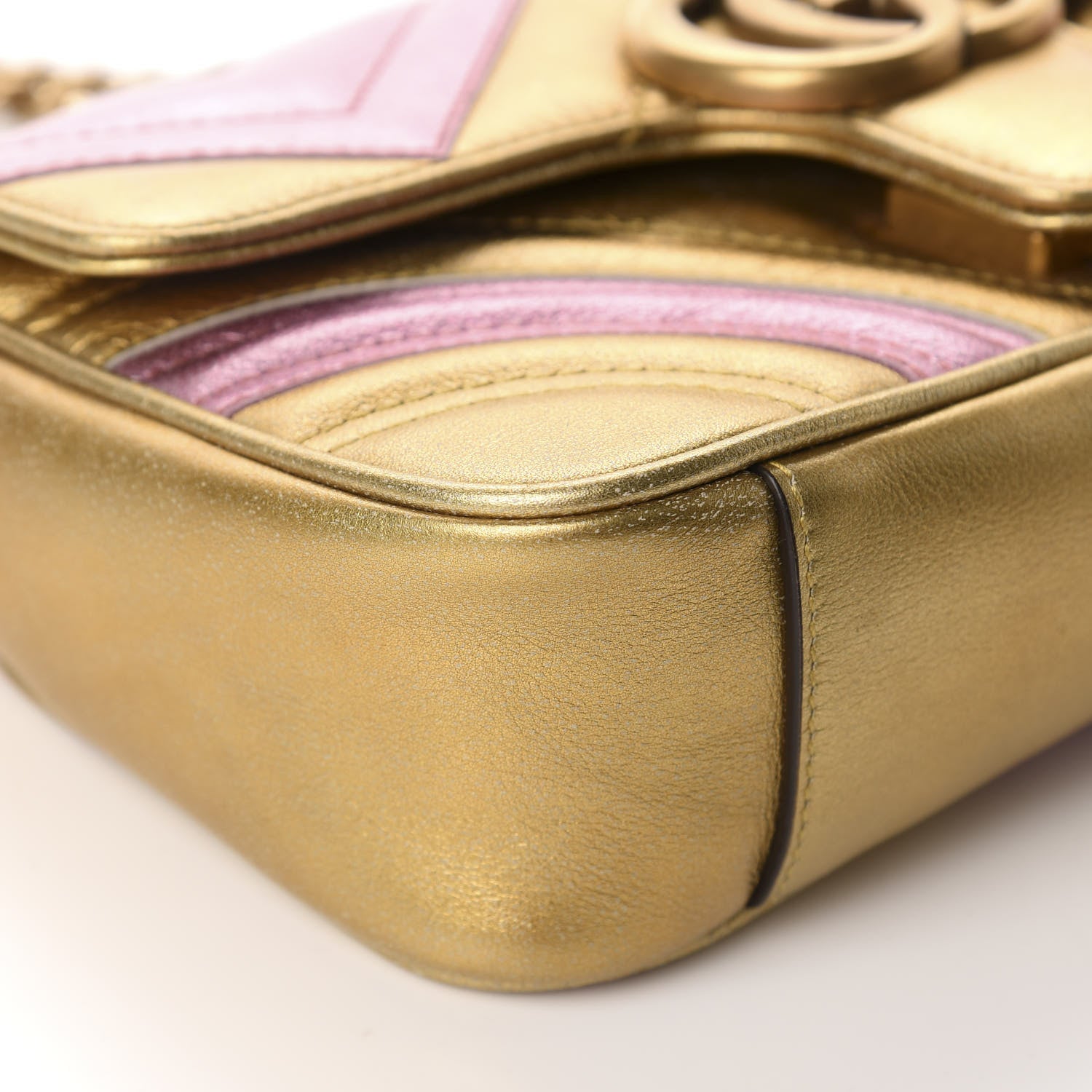 Gucci Metallic Calfskin Matelasse Mini GG Marmont Shoulder Bag Gold Pink 6 of 11