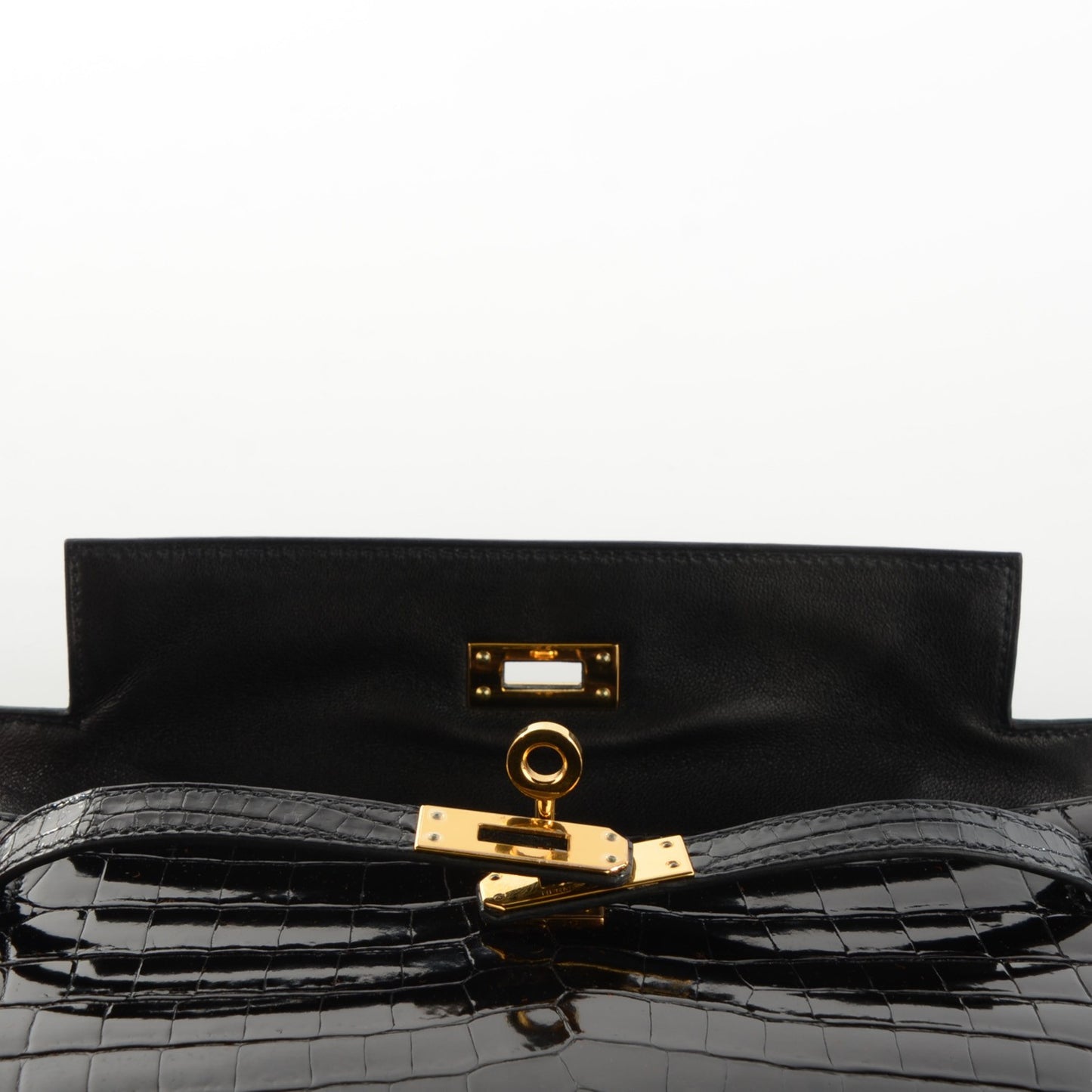 Shiny Niloticus Crocodile Kelly Pochette Black