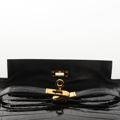 Hermes Shiny Niloticus Crocodile Kelly Pochette Black 8 of 34