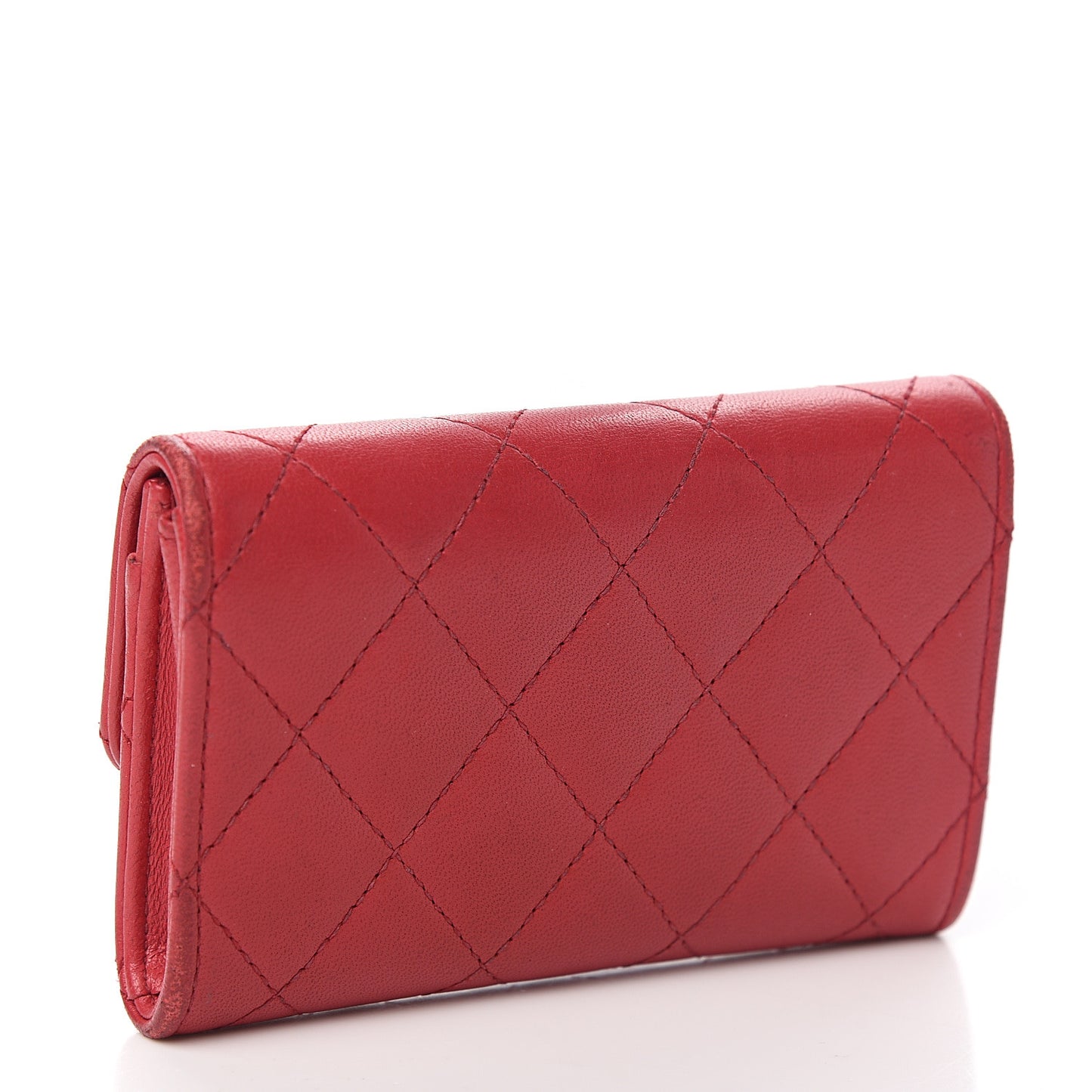 Lambskin Quilted Flap Card Holder Dark Pink
