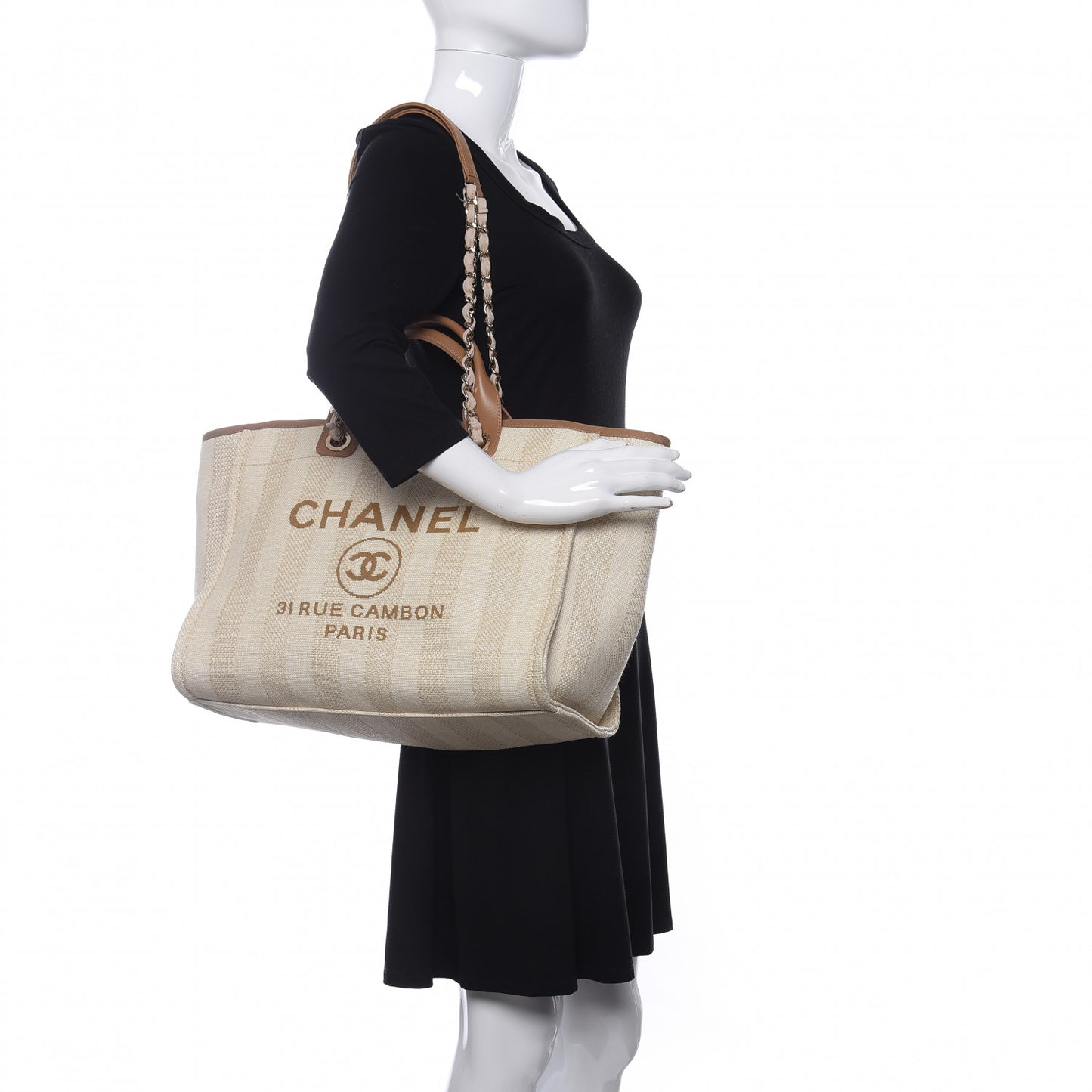 Mixed Fibers Striped Medium Deauville Tote Beige