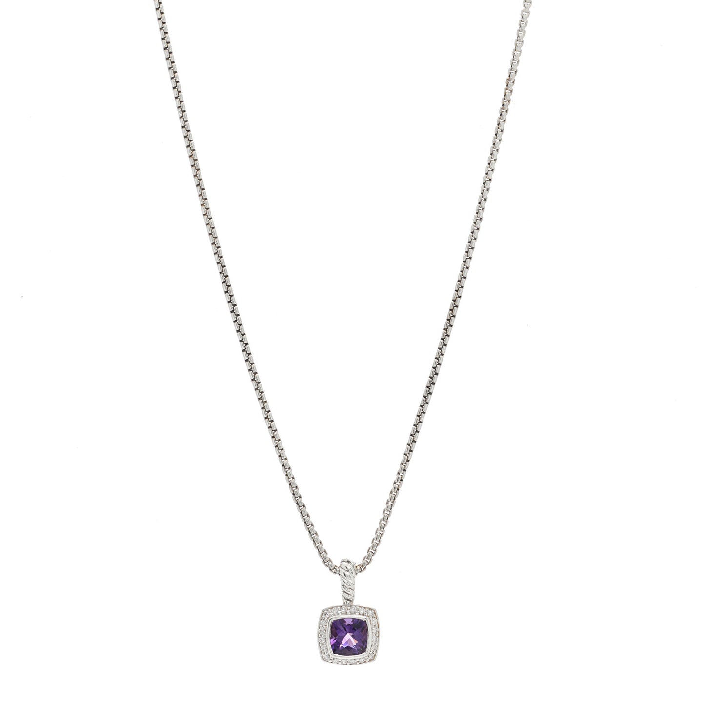 Sterling Silver Diamond Amethyst 7mm Petite Albion Pendant Necklace