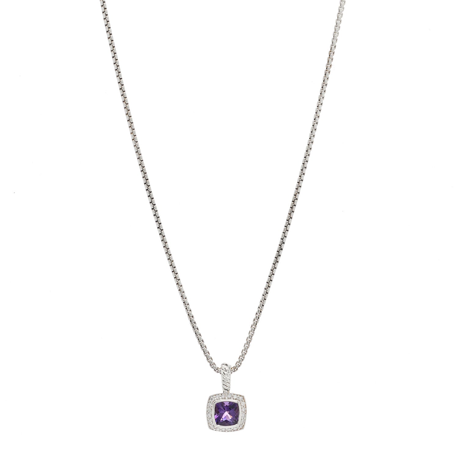 David Yurman Sterling Silver Diamond Amethyst 7mm Petite Albion Pendant Necklace 1 of 5