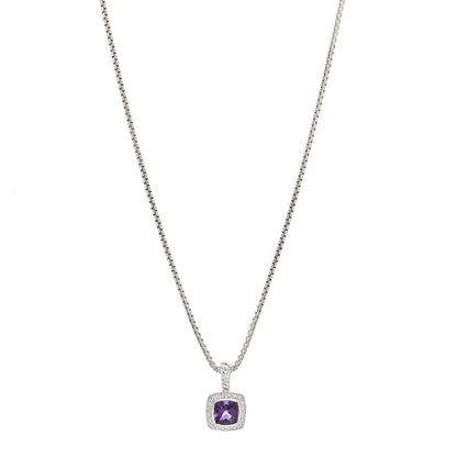 David Yurman Sterling Silver Diamond Amethyst 7mm Petite Albion Pendant Necklace 1 of 5