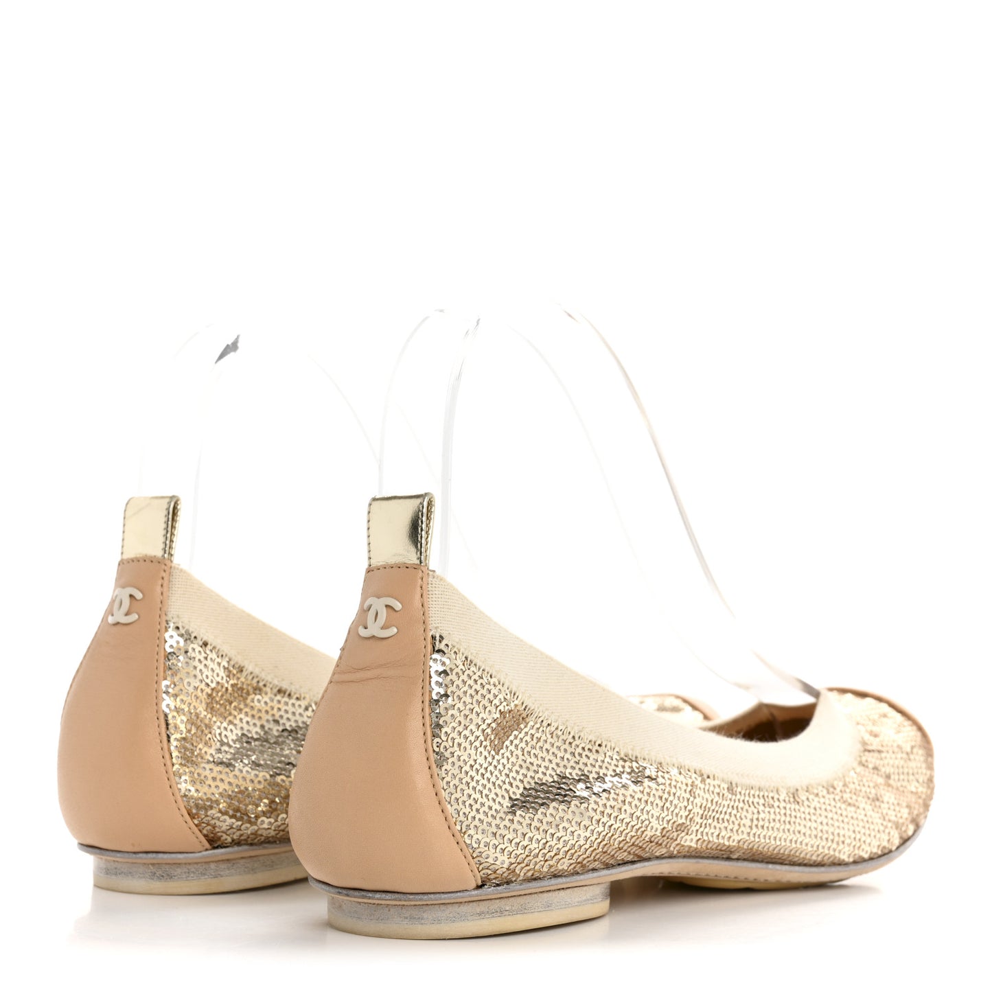 Sequin Lambskin Cap Toe Ballerina Flats 40 Gold